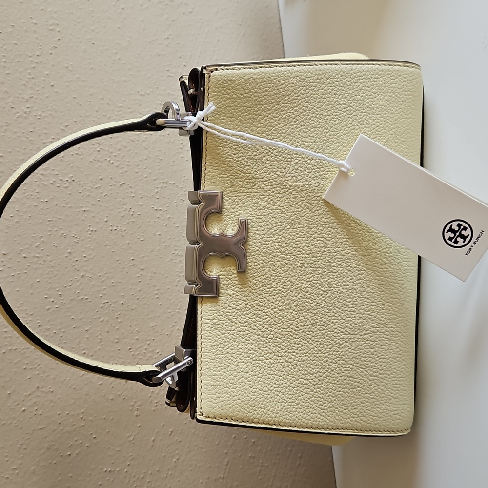 NWT. Tory Burch Mini Eleanor Pebbled Satchel. Lemon Sugar.